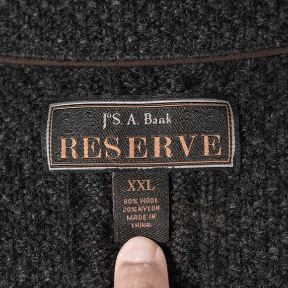 Jos. A. Bank Reserve Mens Cardigan Sweater XXL Gray Wool Blend Cable Knit Button - Picture 3 of 7